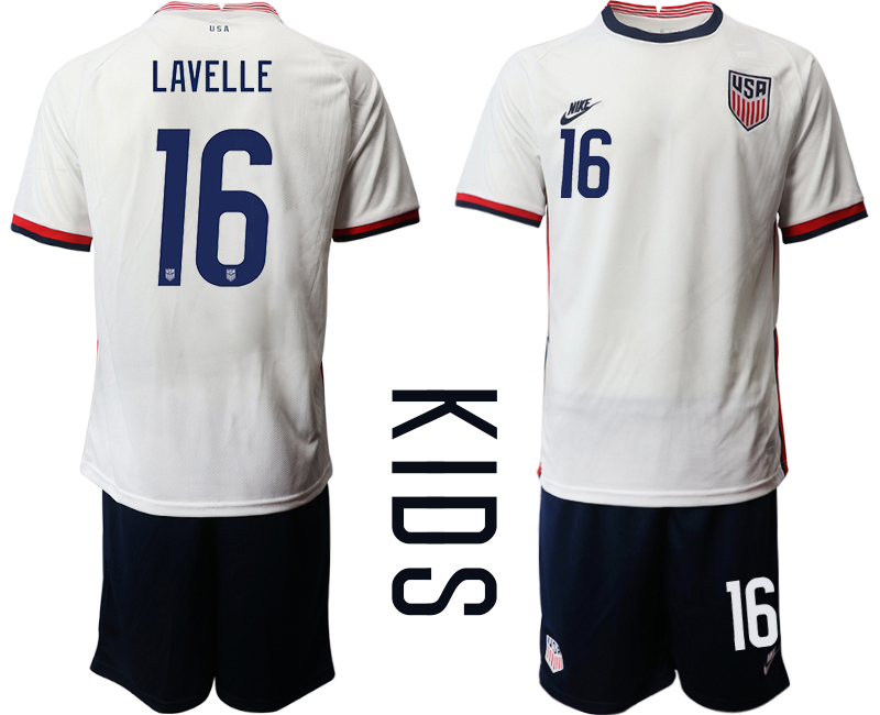 Cheap Youth 2020-2021 Season National team United States home white 16 Soccer Jersey